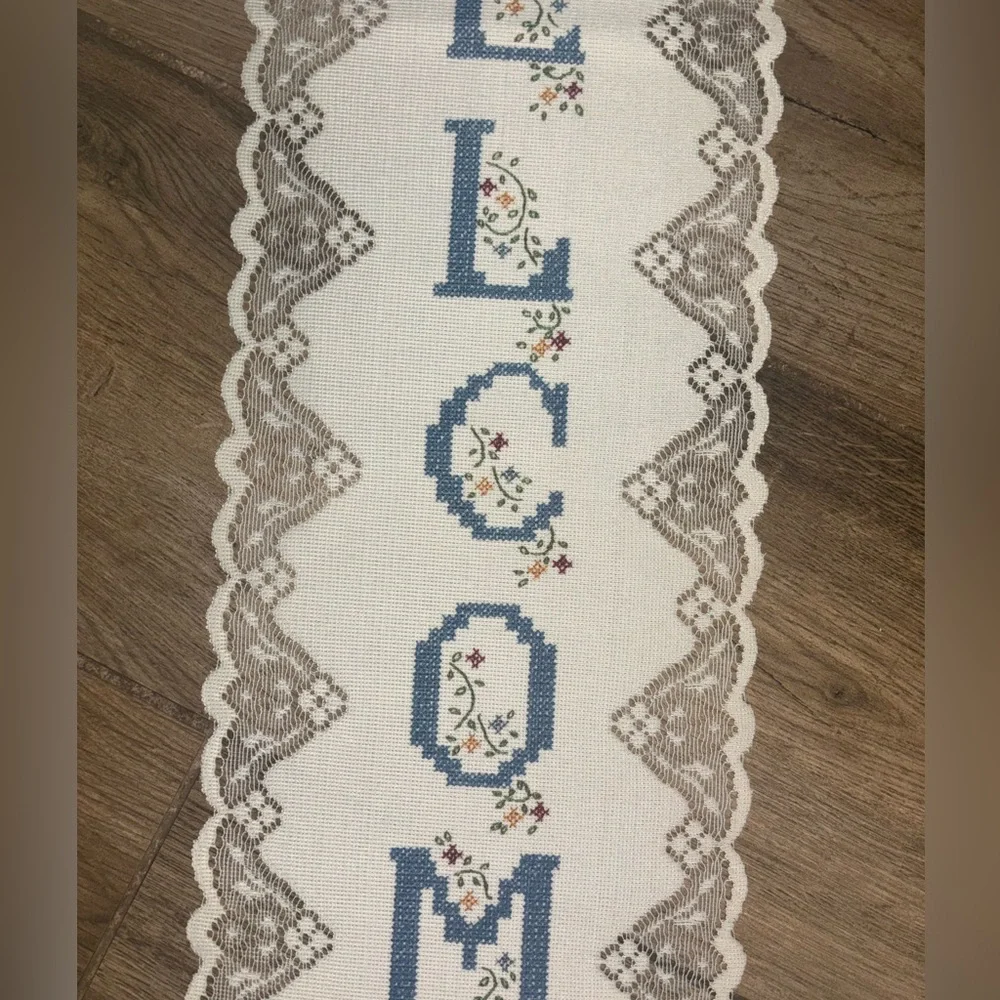 Vintage Welcome Wall Hanging with Blue Lettering